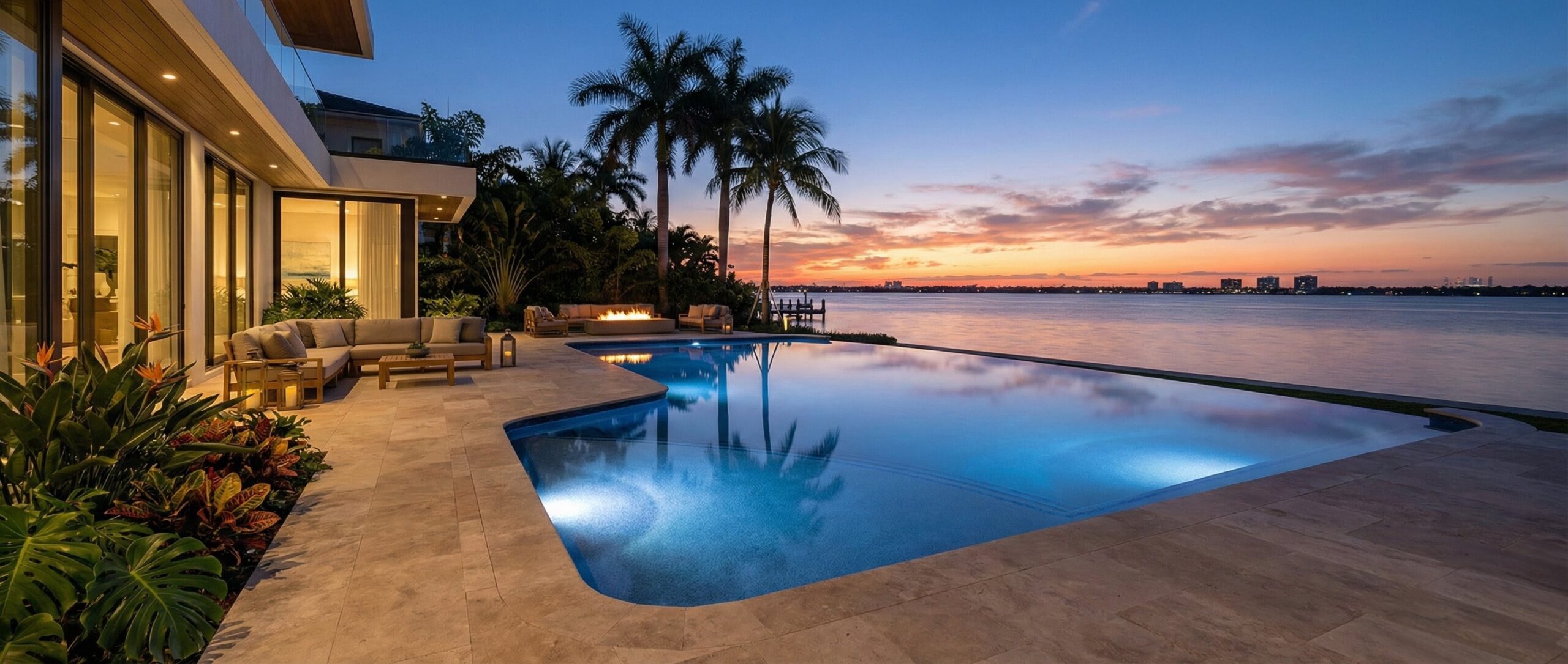 Luxury pool at sunset